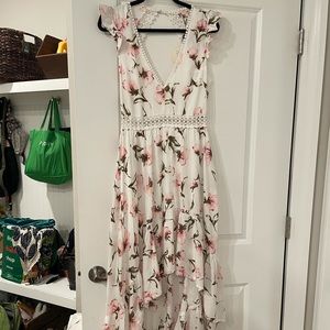 Luxxel Spring Dress with Lace & Asymmetrical Skirt